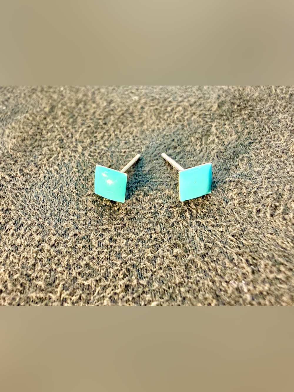 Vintage 1980s Small Turquoise Enamel Square Stud Earrings